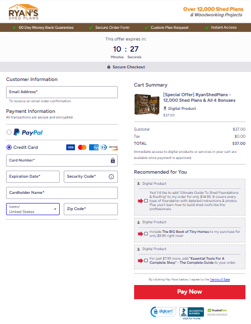 Teds Woodworking Checkout Page